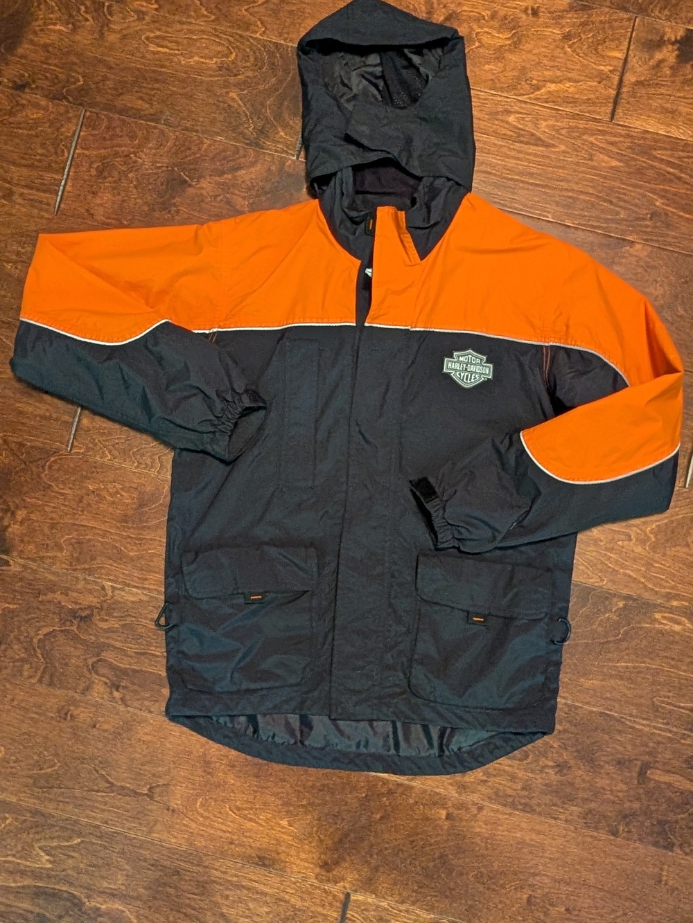 Harley-Davidson Black & Orange Rain Jacket & Pants - Size Small
